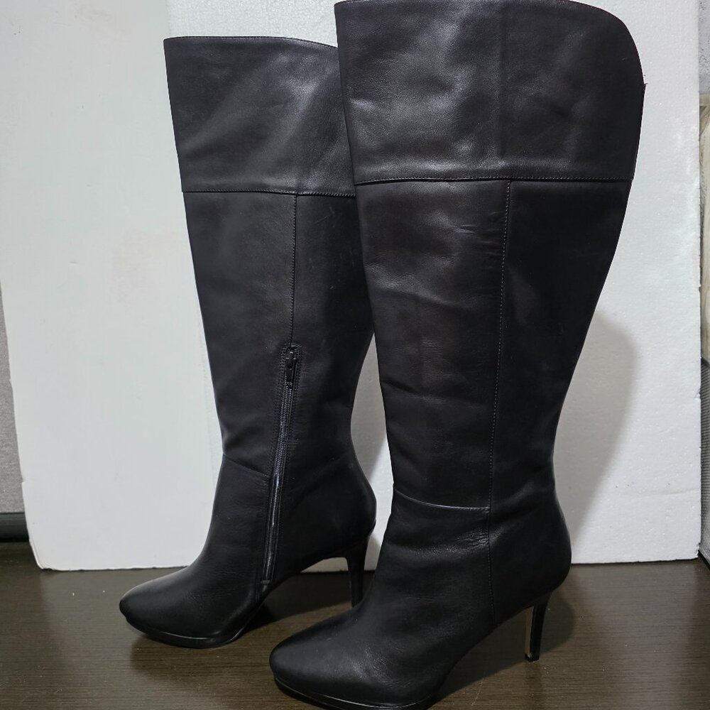 Audrey Brooke Tate Black Leather Tall Knee High Stiletto Heel Boots 11M